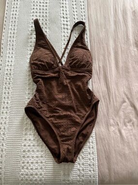 NEW Shade & Shore Brown Textured One-Piece Swimsuit Size L